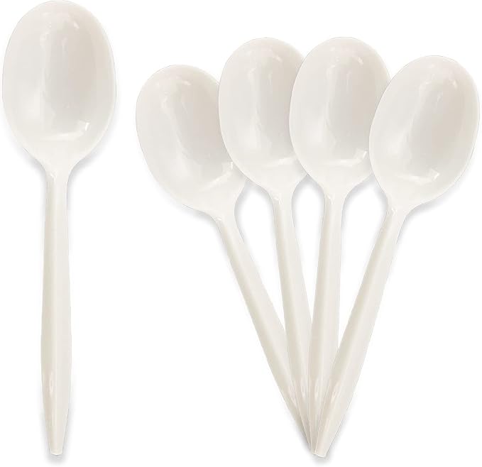 PAMI 1000 Plastic Soup Spoons Bulk Disposable White Medium Weight Durable Single-Use Cutlery for Parties Catering Food Service