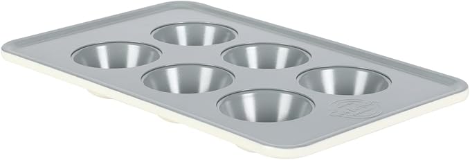 Sur La Table Kitchen Essentials Bake Sale 6 Cup PFOA, PFAS, PTFE Free Nonstick Round Muffin/Cupcake Pan - Linen White