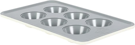 Sur La Table Kitchen Essentials Bake Sale 6 Cup PFOA, PFAS, PTFE Free Nonstick Round Muffin/Cupcake Pan - Linen White