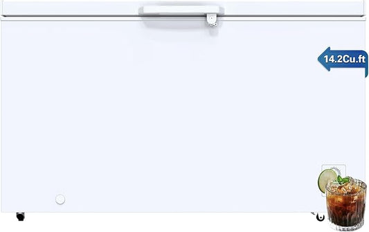 Large Chest Freezer, 14.2 Cu.ft Deep Freezer FreeStanding Top Door Freezer with 8 Adjustable Thermostat (-11.2°F to 10.4°F) and Removable Basket, Universal Wheels, Manual Defrost for Garage, White