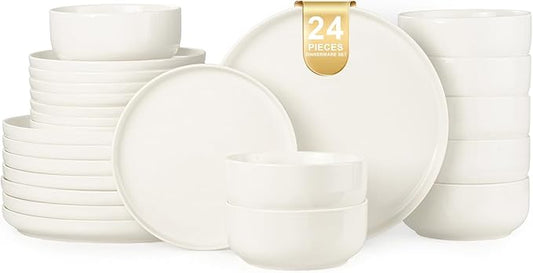 EWFEN Plates and Bowls Sets, 24 Pieces Stoneware Dinnerware Set for 8, Ceramic Dishware Dishes Set, Scratch Resistant Dishes Set, Dishwasher & Microwave Safe