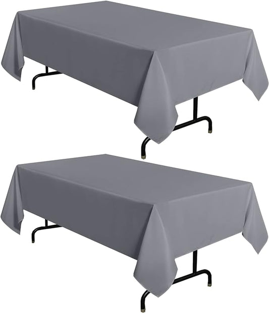 sancua 2 Pack Light Grey Tablecloth 60 x 120 Inch, Rectangle 8 Feet Table Cloth - Stain and Wrinkle Resistant Washable Polyester Table Cover for Dining Tables, Buffet Parties and Camping