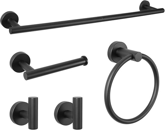 5-Piece Towel Racks for Bathroom, Stainless Steel Bathroom Accessories Set, Bathroom Towel Holder Wall Mounted, Sturdy Bath Towel Bar Set Bathroom Hardware Set (Matte Black)