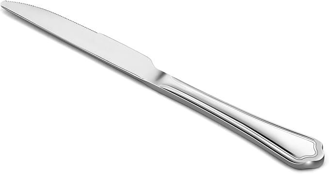 E-far Dinner Knives Set of 12, 9 Inch Stainless Steel Serrated Steak Butter Knife for Home Kitchen Restaurant, Scalloped Edge & Non-toxic - Dishwasher Safe