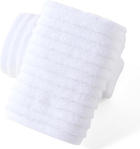 sense gnosis 100% Cotton White Hand Towel Set of 2 Thick Stereoscopic Ladder Striped Soft Quick Dry and Absorbent Bathroom Decorative Hand Towel 13 x 29 Inch