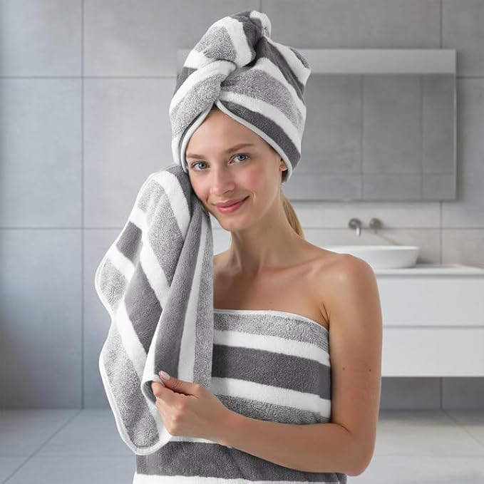 REDKISS Ultra Soft Bath Towel Set 6-Piece 35"x70" | 100% Microfiber, Highly Absorbent, Quick Dry | Gray Towels for Bathroom, Spa, Gym | 2 Bath, 2 Hand, 2 Washcloths