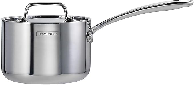 Tramontina Utsava Tri-Ply Clad Stainless Steel 2.2-Quart Sauce Pan with Lid and Ceramic Non Stick Interior, Induction-Ready Small Saucepan