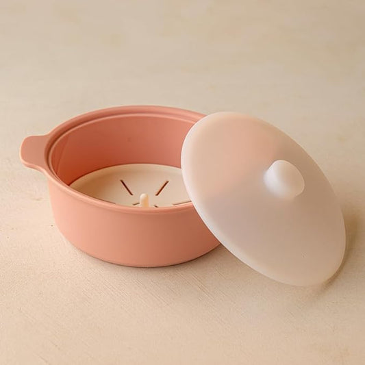 Microwave Silicone Steamer for Baby Food, Made In Korea, Oven & Dishwasher Safe to 482°F, Easy Clean, Microwave Pot with Handle & Lid, 100% Food Grade Steamer Bowl (Terracotta Rose, 50.7oz (1500ml))
