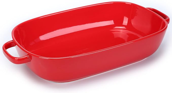 6 Quart Large Rectangular Baking Dish, 16x11 Inches Ceramic Baking Pan Casserole Dish for Cooking,Kitchen and Daily Use, Safe for Oven Microwave Refrigerator Disinfection Cabinet and Dishwasher,Red