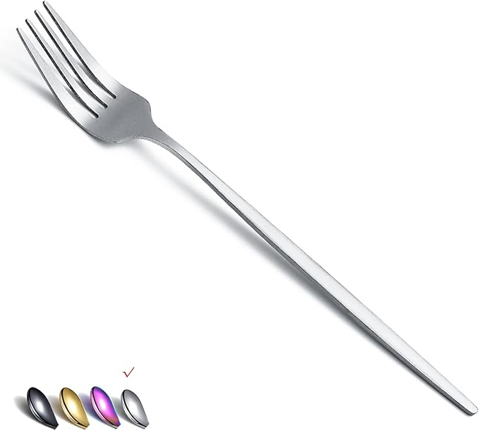 Matt Dinner Forks 6 Piece, Stainless Steel Dessert, Table, Salad Forks - Silverware Set for Home, Kitchen or Restaurant - Dishwasher Safe (Matt Silver-8.4 Inch)