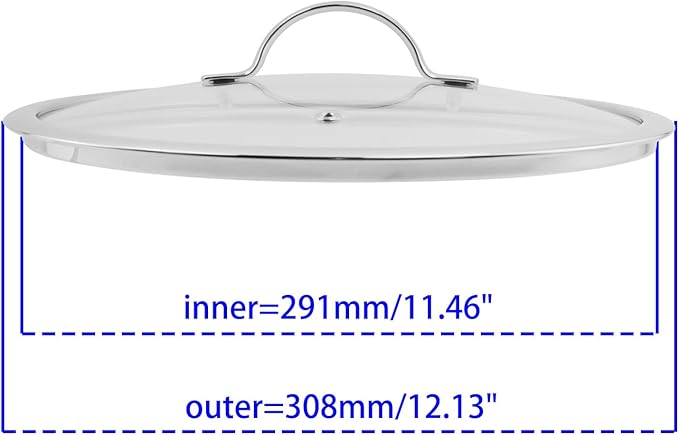 Woogim 11.5 Inch Pan Lid for Frying Pan,Pot Lids with Stainless Steel Handle,Dishwasher Safe and Oven Up to 480℉,4mm Thickness Tempered Glass Lid for Commercial/Household Cookware