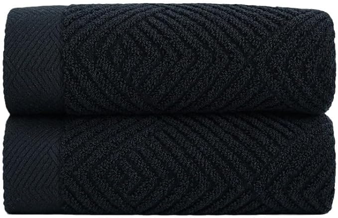 sense gnosis Black Hand Towels Terry Striped Weave Pattern Ultra Absorbent Super Soft 100% Cotton Hand Towel for Bathroom 13 X 29 Inch, 2 Pieces
