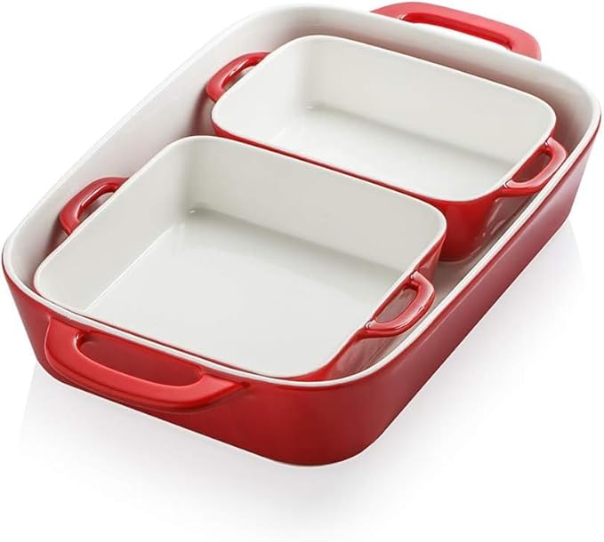 Sweejar Ceramic Bakeware Set, Rectangular Baking Dish for Cooking, Kitchen, Cake Dinner, Banquet and Daily Use, Casserole Dishes for Oven Porcelain Baking Pans (Red)