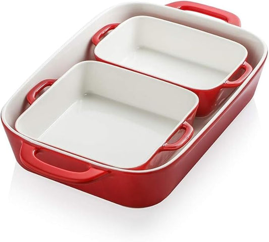Sweejar Ceramic Bakeware Set, Rectangular Baking Dish for Cooking, Kitchen, Cake Dinner, Banquet and Daily Use, Casserole Dishes for Oven Porcelain Baking Pans (Red)