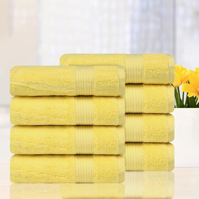 Ample Decor Hand Towel 18 X 28 Inch Pack of 8 600 GSM 100% Cotton,Oeko Tex Certified Soft Absorbent Thick Durable Premium Quality, for Hotel, Bathroom,Spa,Daily Use,Gym-Machine Washable-Yellow