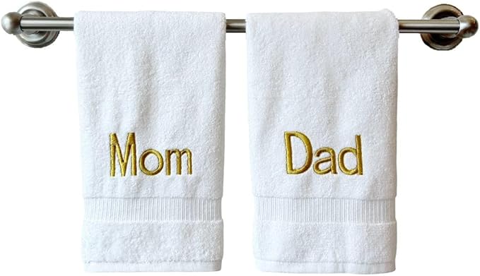 Gold Monogrammed Hand Towels for Bathroom - Luxury Hotel Quality Personalized Initial Decorative Embroidered Towel for Powder Room, Spa - GOTS Organic Certified - Dad and Mom