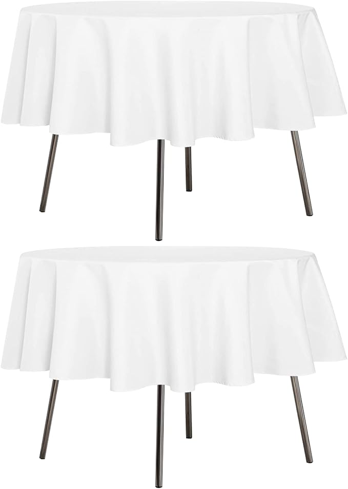 sancua 2 Pack Round Tablecloth 70 Inch White, Stain and Wrinkle Resistant Table Cloth - Washable Polyester Table Cover for Dining Tables, Buffet Parties and Camping