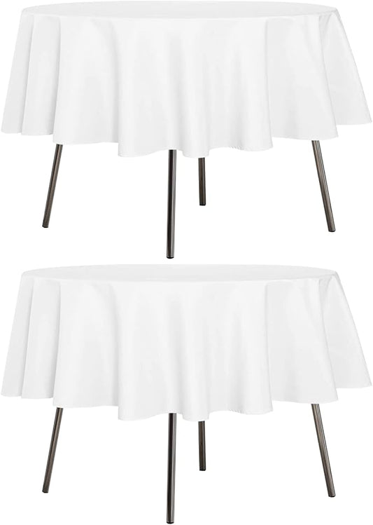 sancua 2 Pack Round Tablecloth 70 Inch White, Stain and Wrinkle Resistant Table Cloth - Washable Polyester Table Cover for Dining Tables, Buffet Parties and Camping