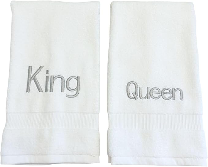 Silver Monogrammed Hand Towels for Bathroom - Luxury Hotel Quality Personalized Initial Decorative Embroidered Towel for Powder Room, Spa - GOTS Organic Certified - King and Queen