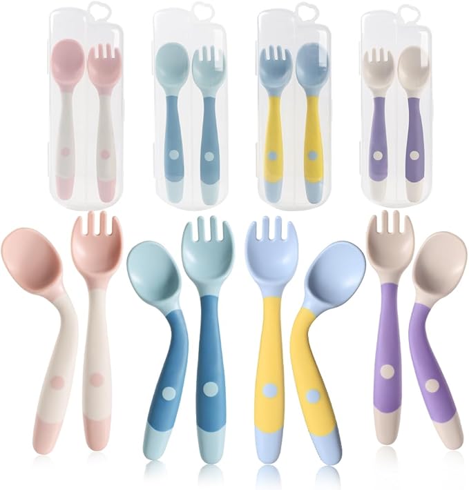 Toddler Spoons, Bendable Training Baby Utensils Spoons and Forks Set for Self Feeding, Easy Grip & Dishwasher Safe Infant Utensils for Babies 6-12 Months (4 Pack)