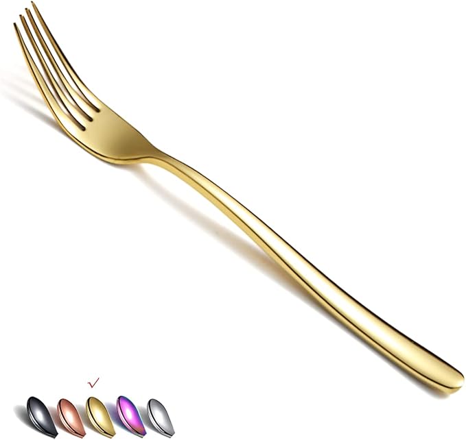 Gold Dinner Forks 6 Piece, Stainless Steel 8'' Forks Silverware Set, Dessert Forks, Table Forks, Salad Forks for Home, Kitchen or Restaurant, Dishwasher Safe