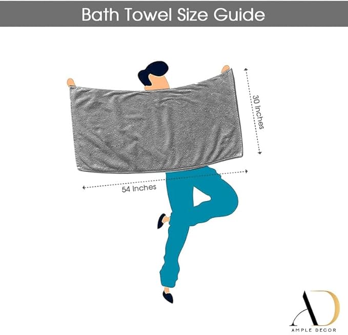 Ample Decor Bath Towel Sets 30 X 54 Inch Soft and Absorbent 100% Cotton 600 GSM Towel - 4pcs Purple