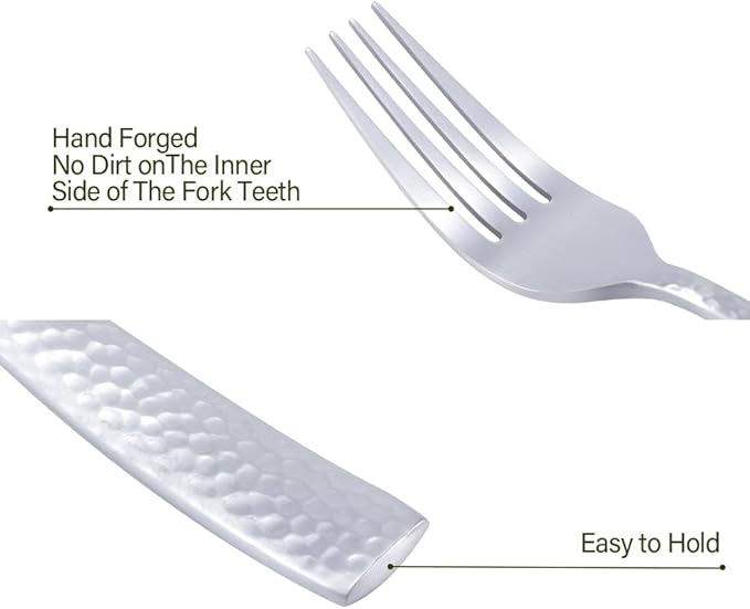 Hand Forged Stainless Steel Flatware Set Silverware Set Cutlery Set Matte Finished Hammered 5 Pieces Service for 1