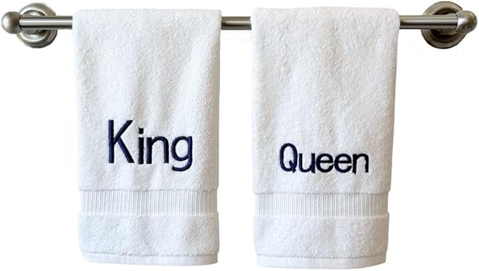 Navy Monogrammed Hand Towels for Bathroom - Luxury Hotel Quality Personalized Initial Decorative Embroidered Towel for Powder Room, Spa - GOTS Organic Certified - King and Queen