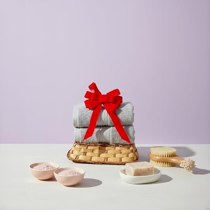 Milara Turkish Super-Plush Bathroom Hand Towels Set 2-Piece | Premium Cotton Hand Towels Set Absorbent, Durable with Hanging Loops | Silver Gray Color Hand Towel, (16 x 30 Inches)