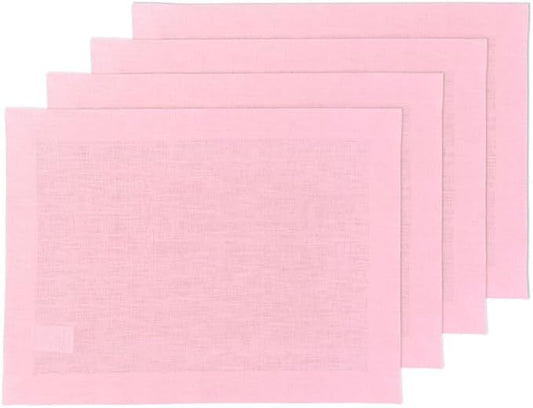 Solino Home Linen Placemats Set of 4 - Pink Lemonade Placemats 14 x 19 Inch - 100% Pure Linen Table Place Mats for Valentines - Fete