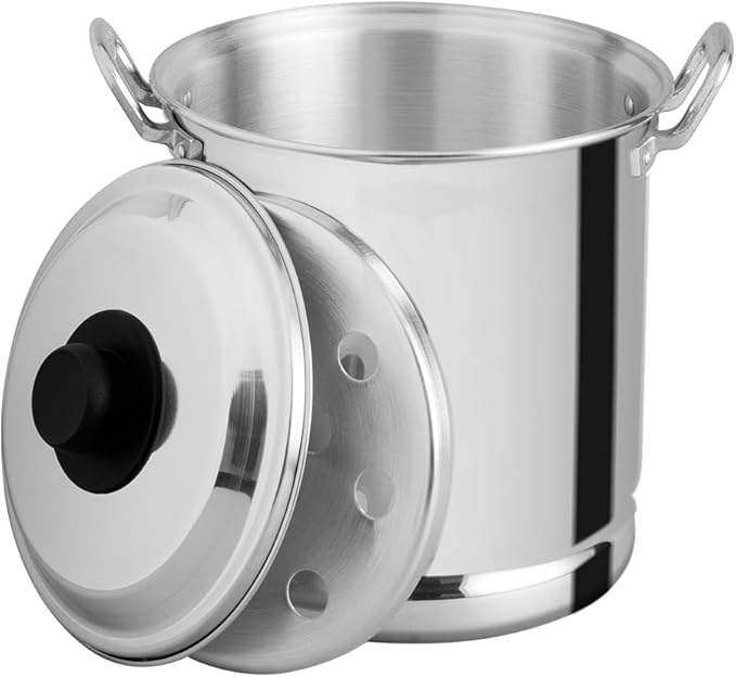 Vasconia 6-Quart Steamer Pot with Tray and Aluminum Lid - Aluminum Big Steamer for Tamales, Durable Stockpot with Heavy Duty Handles - for Boiling, Frying & Cooking Seafood Pasta Vegetables