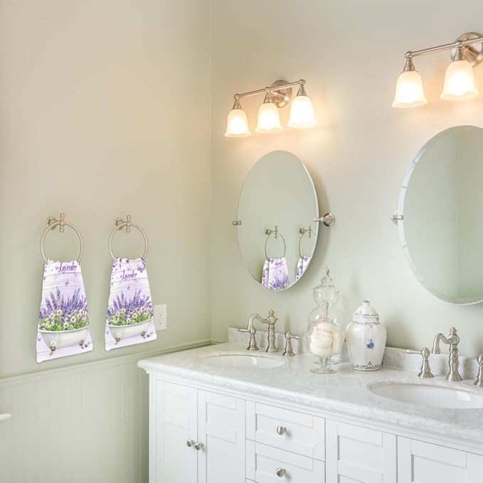 Lavender Hand Towels Set of 2 Lightweight Breathable Purple Floral Bath Towels Highly Absorbent Butterfly Lavender Towels for Bathroom Gym Hotel Decorative 28.7x13.7 Inch