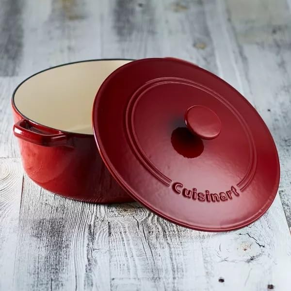 Cuisinart Chef's Classic Enameled Cast Iron Round Covered Casserole (Venice Red, 7- Quart)