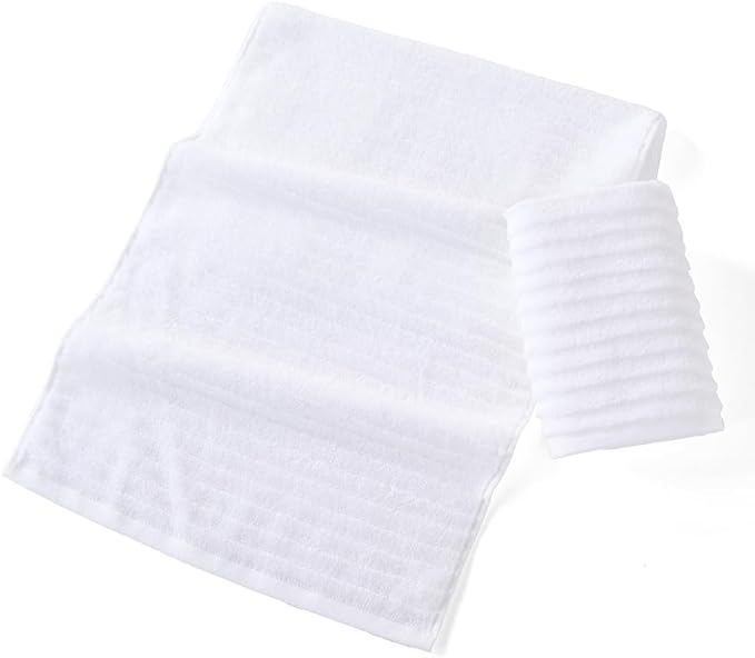 sense gnosis 100% Cotton White Hand Towel Set of 2 Thick Stereoscopic Ladder Striped Soft Quick Dry and Absorbent Bathroom Decorative Hand Towel 13 x 29 Inch