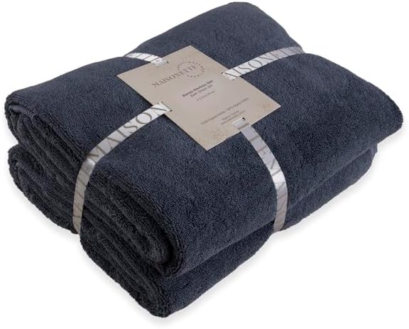 Maisonette Elegance 100% Organic Cotton Turkish Bath Towels, Soft & Absorbent, Ideal Quick Dry Large Bathroom Towel Set for Shower (30" x 58", 2 Pack) - Dark Blue (Mineral)
