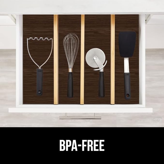 GORILLA GRIP DripGuard Shelf Liner, Non Adhesive Drawer and Kitchen Cabinet Protector, Slip Resistant BPA Free Smooth Surface Plastic Liners for Cabinets, Bathrooms, Closets, 17.5x120 Inch, Wood