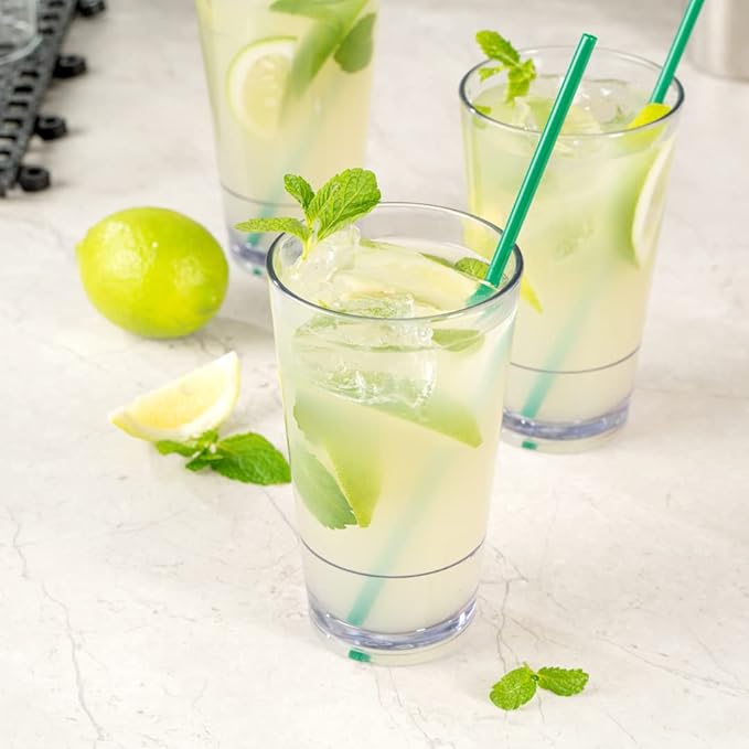 Bev Tek 14 Ounce Plastic Drinking Glasses, 12 Reusable Plastic Cocktail Cups - Shatterproof, Clear Plastic Highball Glasses, Dishwashable, Stackable - Restaurantware