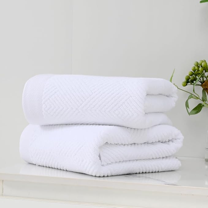 sense gnosis Snow White Bath Towel Set of 2 Striped Weave 100% Cotton Super Soft Highly Absorbent Summer Bath Towels for Bathroom 27x 55 Inch