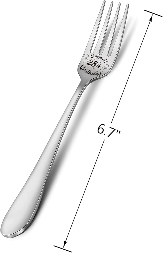 Happy 28th Birthday Spoon&Fork Gifts Engraved Spoon&Fork Personalized Birthday Gifts for Son Daughter Sister Brother Friends