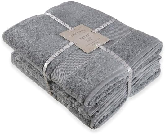 Maisonette Elegance 100% Organic Cotton Turkish Bathroom Towels Set, Ideal Quick Dry Luxury Washcloths, Hand & Large Bath Towels for Shower (6 Pack), Light Gray (Shore)