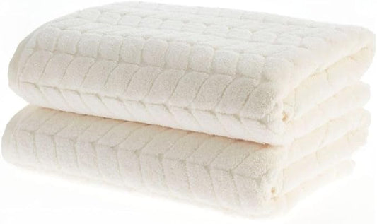 BAGNO MILANO Turkish Cotton Ultra-Soft Plush Absorbent Quick Dry Bathroom Towel Set, Made in Turkey (Cream, 2 pcs Bath Towel Set)