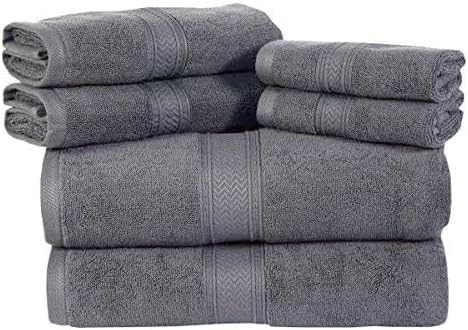 HILLFAIR Premium 600 GSM - 6 Piece Towel Set- 2 Bath, 2 Hand & 2 Washcloth - Grey Cotton Bath Towels - Machine Washable, Hotel Quality,Super Soft & Highly Absorbent Cotton Towels