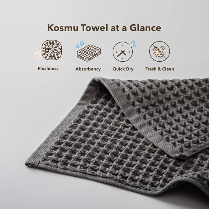 Luxury Organic Japanese Cotton Waffle Bath Towel | Thick, Absorbent, Quick Dry Bathroom Towels for Shower, Sauna, Onsen| Hotel & Spa Quality, Gift-Ready (Smoke Grey, Face Towel, 16" x 16")