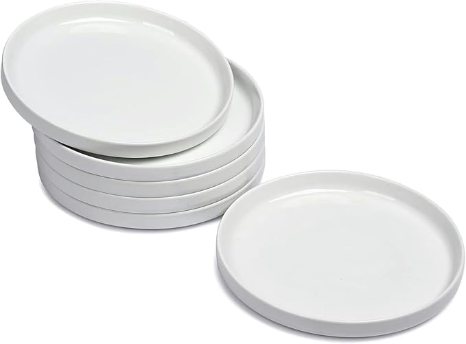 Ceramic Appetizer Plates Set of 6, Small Dessert Plates 7 inch, White Round Salad Plate, Porcelain Dinner Dishes for Cake, Waffle, Pasta, Microwave & Dishwasher Safe