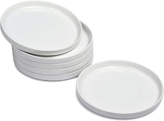 Ceramic Appetizer Plates Set of 6, Small Dessert Plates 7 inch, White Round Salad Plate, Porcelain Dinner Dishes for Cake, Waffle, Pasta, Microwave & Dishwasher Safe