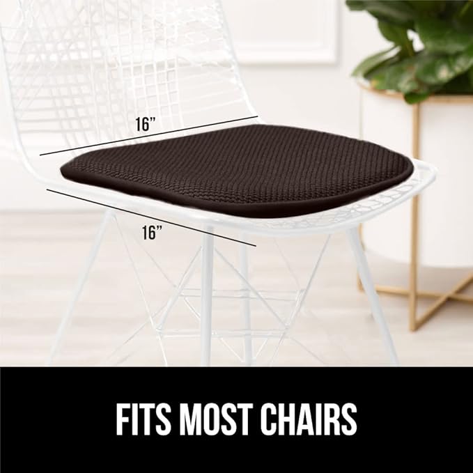 GORILLA GRIP Slip Resistant Chair Cushions, No Ties Required, Set of 6 Memory Foam Pads for Dining Room, Kitchen Table, Office, Rocking Chairs, Plush Seat Cover Cushion Pad, Home Decor, 16x16, Brown