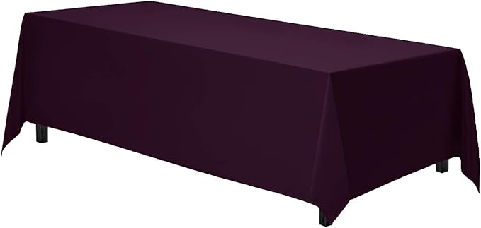 Gee Di Moda Rectangle Tablecloth - 90 x 156 Inch Eggplant Table Cloth for 8 Foot Tables with Floor-Length Drop - Heavy Duty Washable Fabric for Holiday Party, Dinner, Weddings & Baby Shower