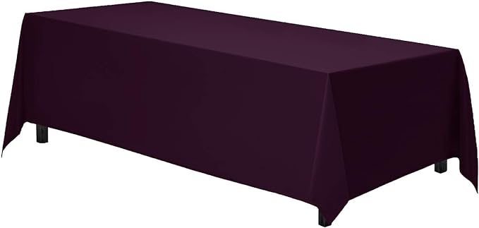 Gee Di Moda Rectangle Tablecloth - 90 x 156 Inch Eggplant Table Cloth for 8 Foot Tables with Floor-Length Drop - Heavy Duty Washable Fabric for Holiday Party, Dinner, Weddings & Baby Shower