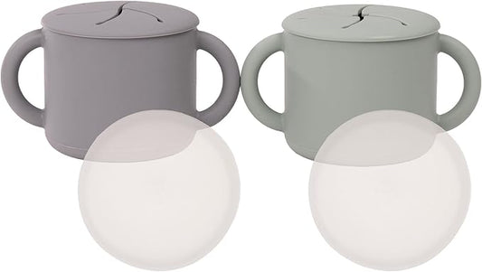 WeeSprout Snack Containers, Food Grade Silicone Cups, Spill-Proof Tops For Toddlers and Babies, Premium Hard Plastic Travel Lids, Dishwasher Safe, Set of 2 Snack Catchers