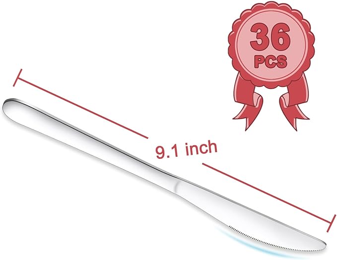 Pleafind 36-Pcs Dinner Knives, 9.1 Inch Stainless Steel Dinner Knife, Sturdy Butter Spreader Knife, Silverware Cutlery Table Knives for Home, Restaurant, Kitchen, Mirror Polished and Dishwasher Safe